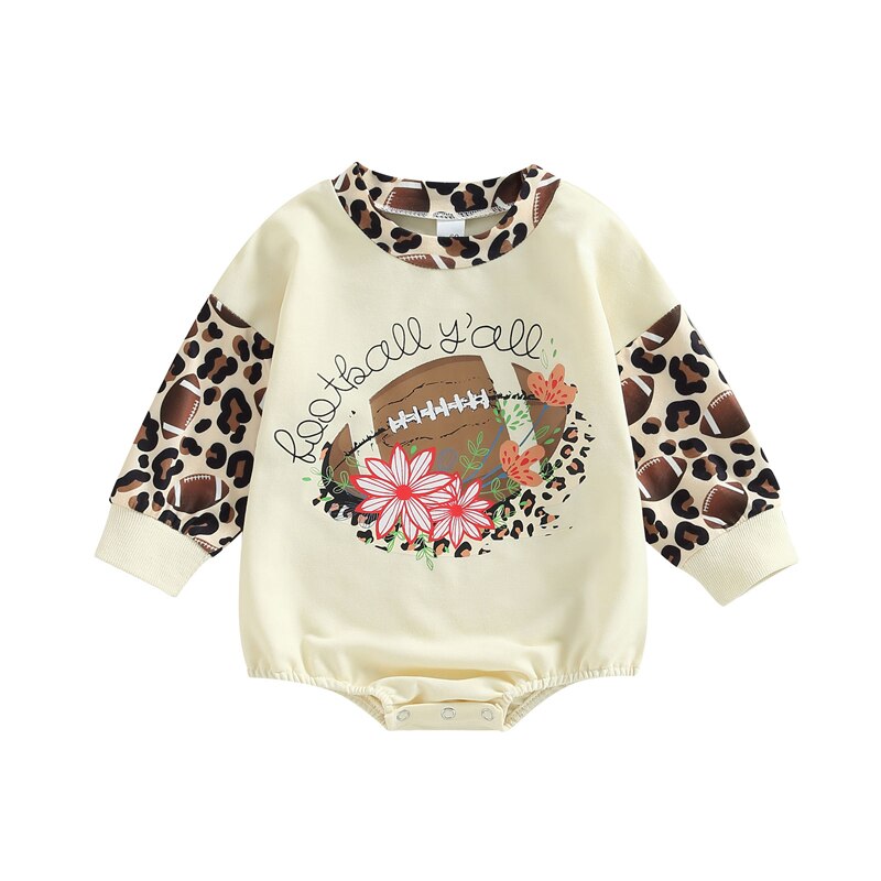 Fashionable Newborn Baby Girls Rompers with Letter, Flower, Rugby, and Leopard Prints