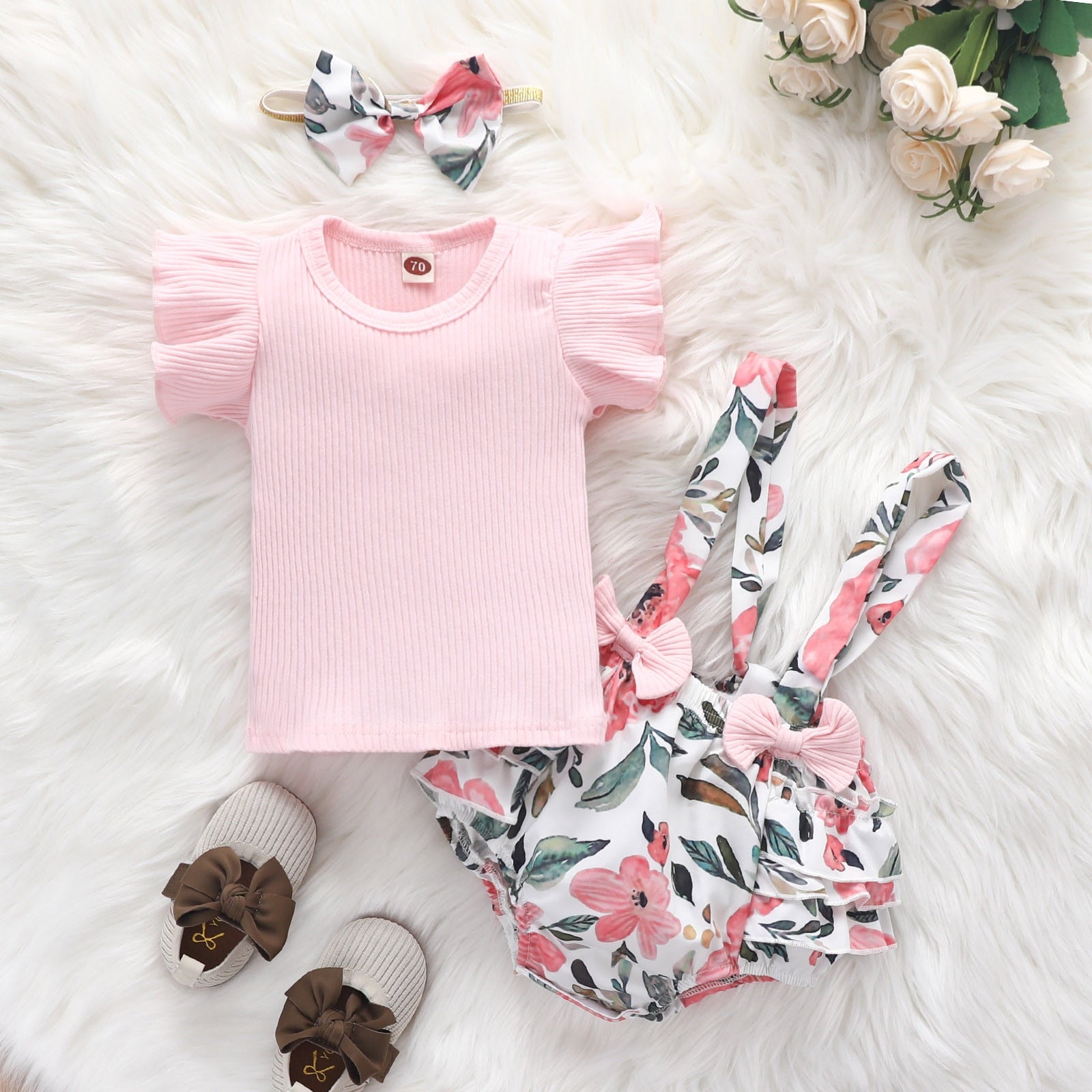 Adorable and Comfortable Newborn Baby Girls Summer Clothing Sets - T-Shirt Tops, Romper Shorts and Headband Sets