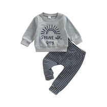 Baby Unisex Shine All Day Sun Print Sweatshirt and Striped Pants Set - Babbez