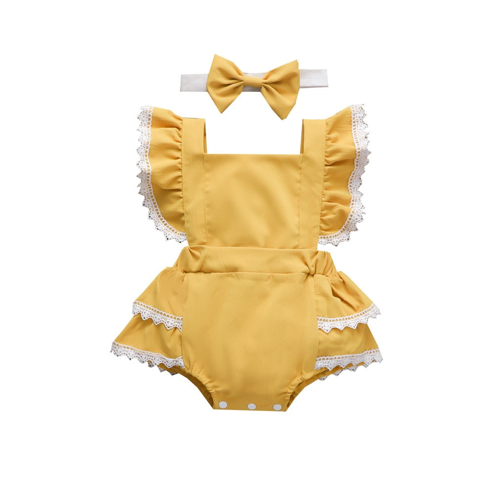 Sweet Flowers Printed Infant Rompers with Bowtie for Baby Girls