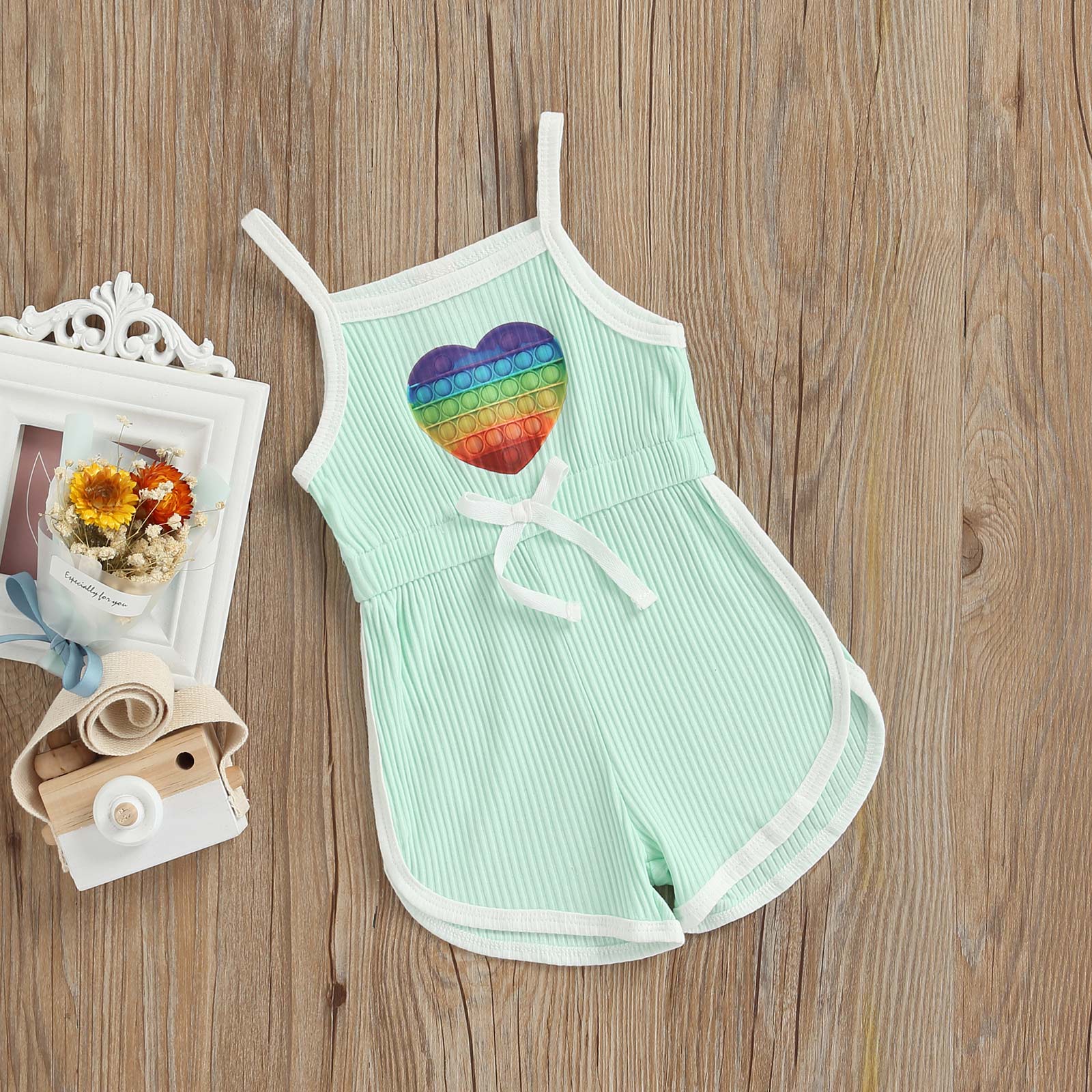 Adorable Summer Jumpsuits for Kids Girls: Heart Print Strap Playsuits