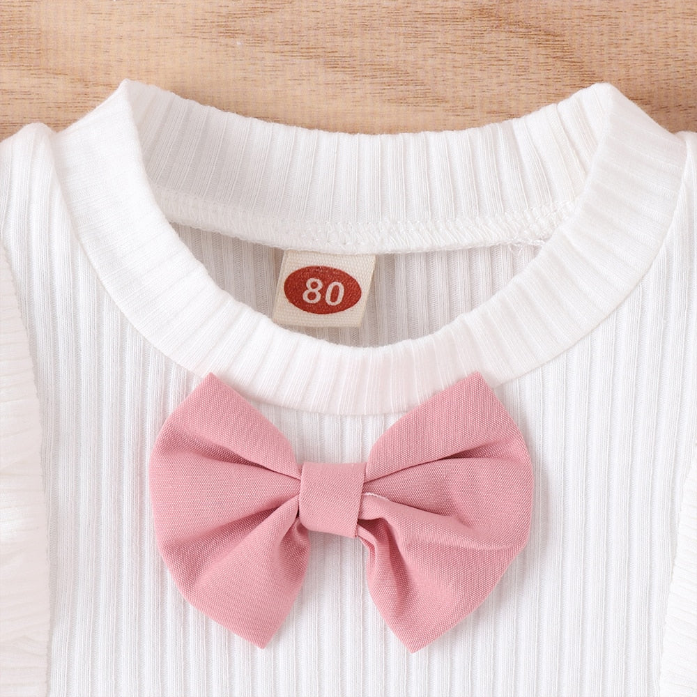 2-piece Summer Outfit for Baby Girls Ruffled Pullover and Bow Shorts - Babbez