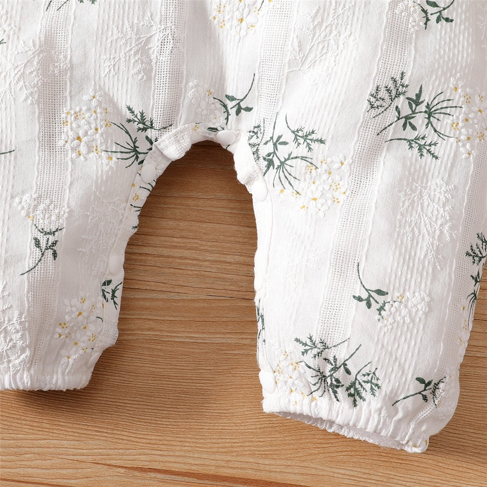 Baby Girl Romper with Flowers and Lotus Leaf Design