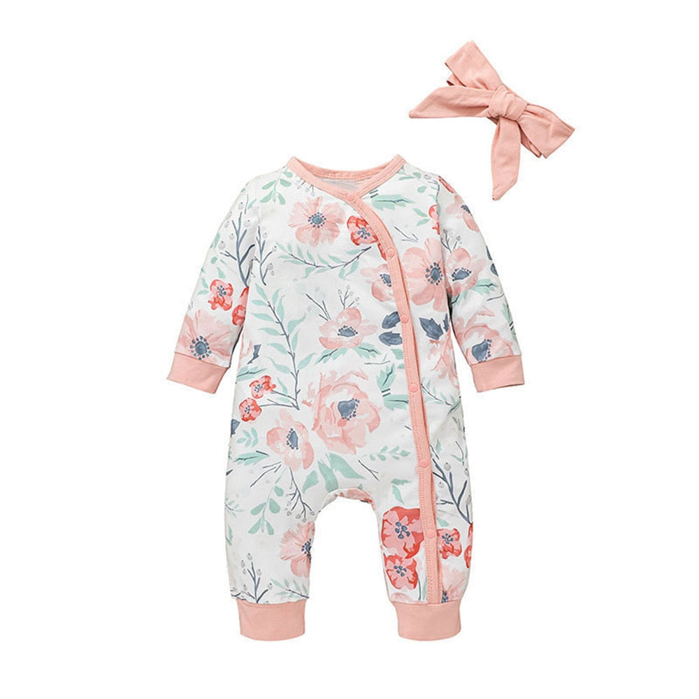 Sweet Flowers Baby Rompers - Long Sleeve Jumpsuit for Girls' Autumn Clothing