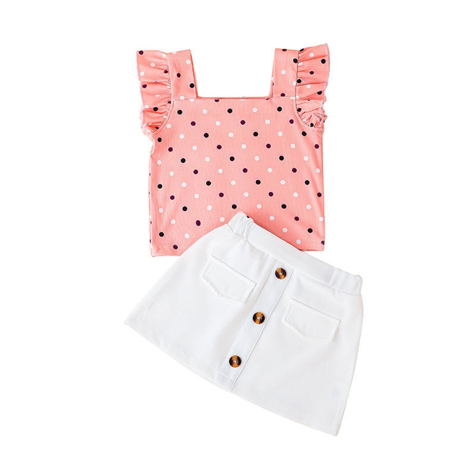 Infant Baby Girls Clothes Sets Summer New In Polka Dot Sleeveless T-Shirt Tops Button Skirts Set Outfits 1-5 Years Girls Clothes