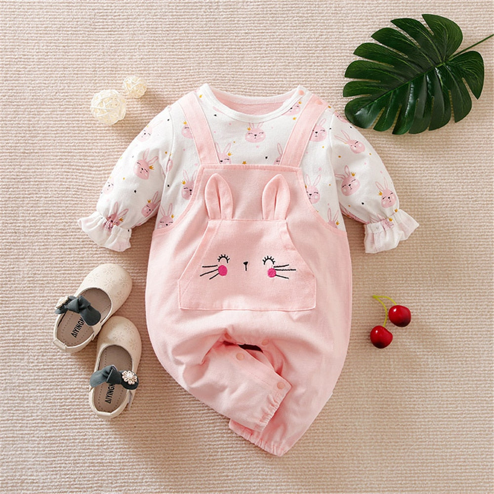 Adorable Girls Patchwork Bowknot Bodysuit with Lion and Floral Prints