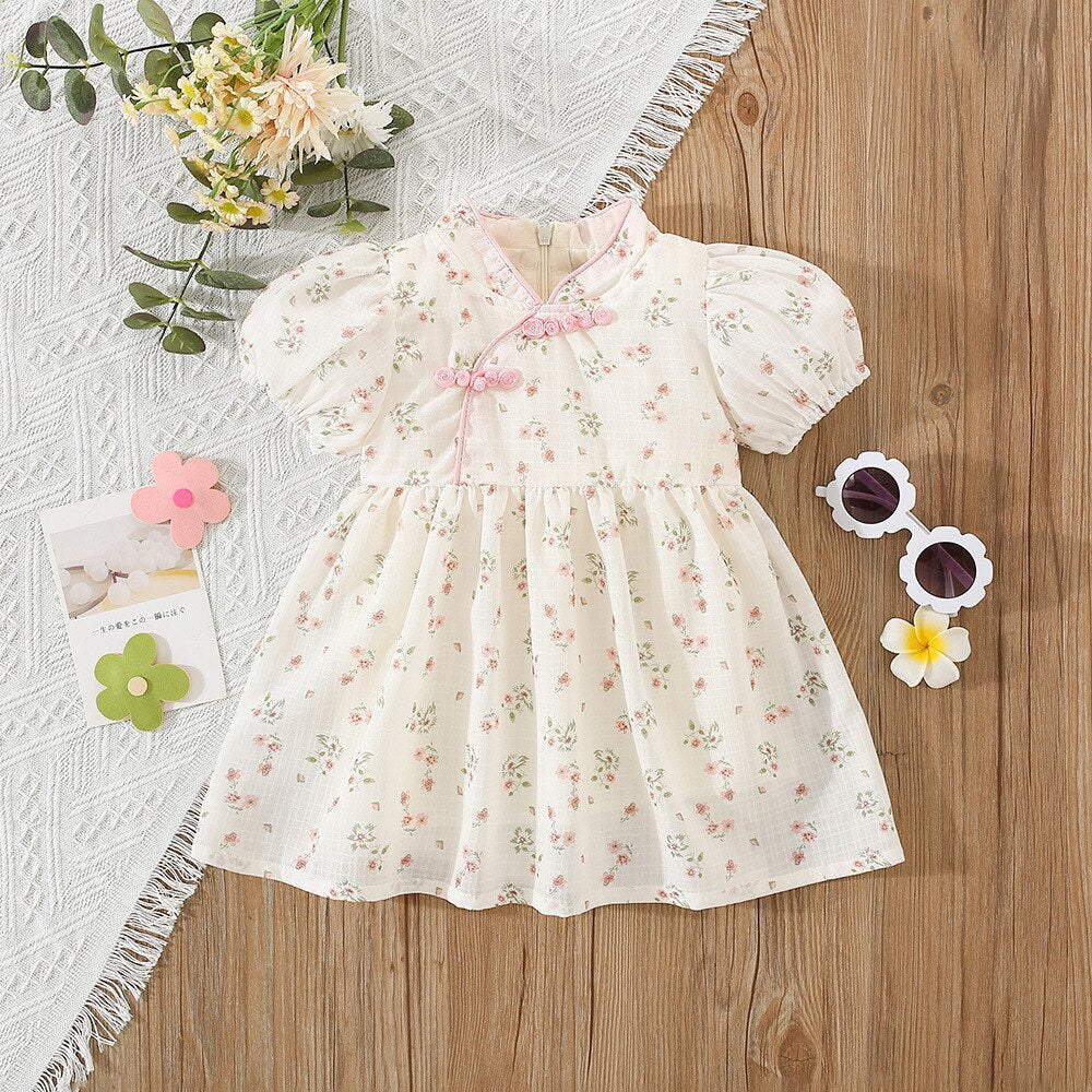 Chinese Style Baby Girl Flower Dress for Summer