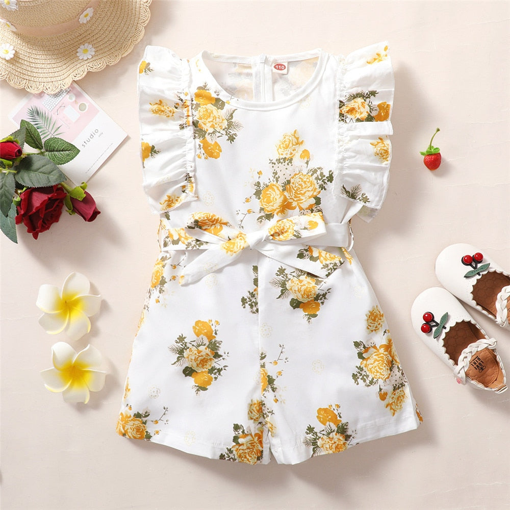 Adorable Floral Print Girl's Rompers with Belted Waist for Your Toddler's Fashionable Wardrobe