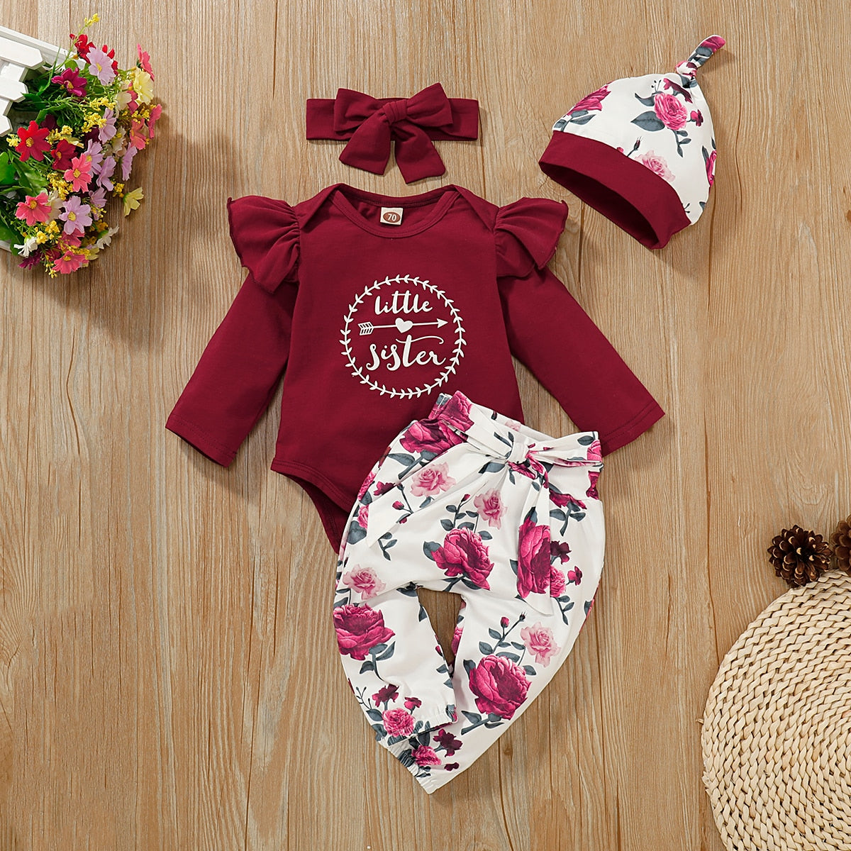 Adorable Newborn Baby Girl Clothes Sets with Ruffle Sleeve Romper and Floral Pants