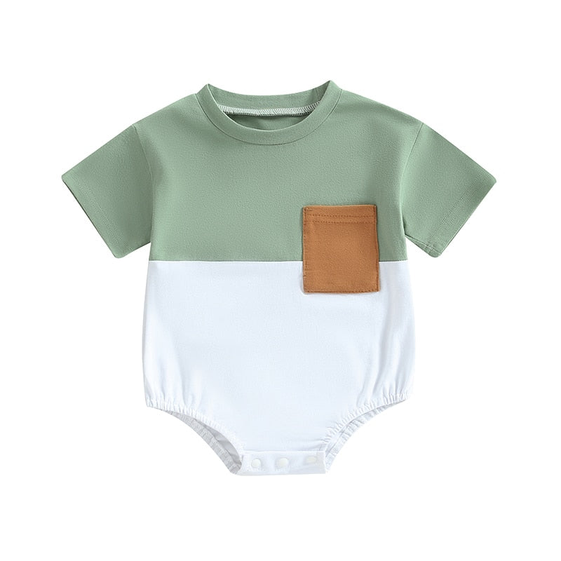 Stylish Summer Rompers for Baby Boys: Toddler Newborn Infant Patchwork Color Pocket Short Sleeve Loose Jumpsuits