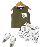 Adorable Baby Boy Dinosaur Printed Vest and Allover Printing Shorts Set