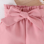 2-piece Summer Outfit for Baby Girls Ruffled Pullover and Bow Shorts - Babbez