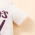 Cute Infant Baby Summer Jumpsuit Short Sleeve Round Neck Romper Cartoon Letter Pattern Gradient Color Bodysuit - Babbez
