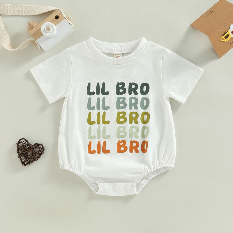 Cute Baby Boy Romper with Short Sleeve Round Neck and Letters Print