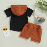 Trendy Summer Clothes Sets for Boys: Letter Print Patchwork Short Sleeve Hooded T-shirts+Shorts Tracksuits