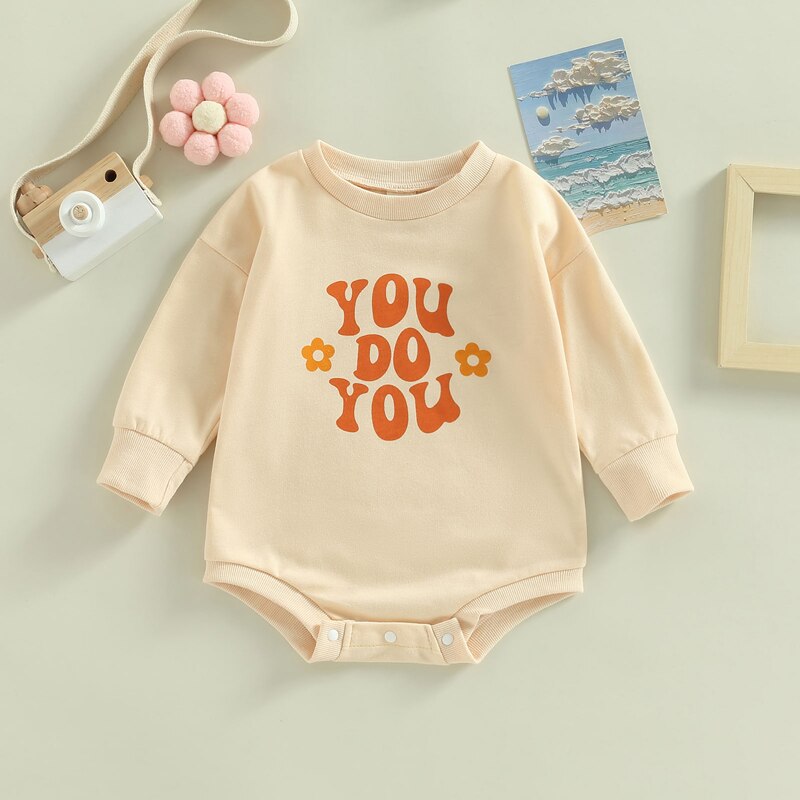 Adorable Autumn Newborn Baby Girls Rompers with Cartoon Letter and Flower Print