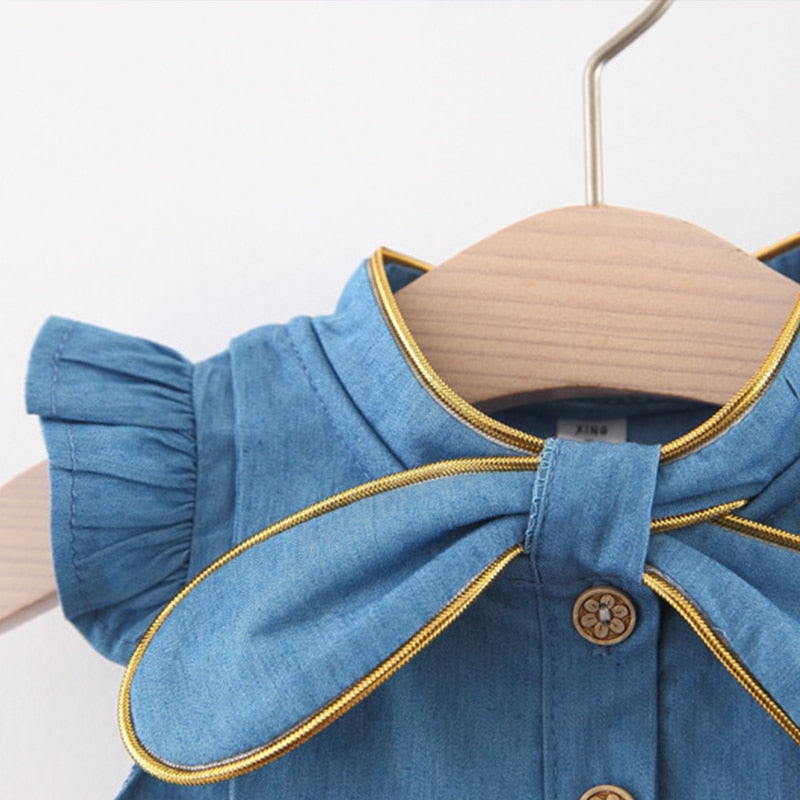 Summer Baby Girl Denim and Yarn Sleeveless Dress