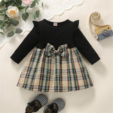 Baby Girl Plaid Dress with Ruffles and Long Sleeves - Babbez