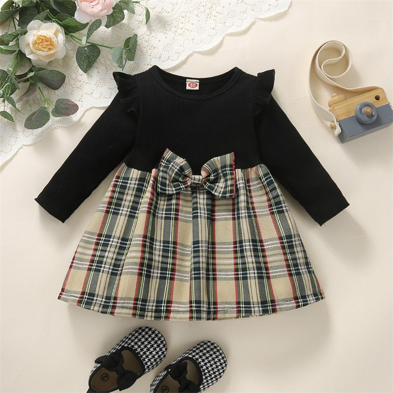 Adorable Baby Girl Plaid Dress with Ruffles and Long Sleeves