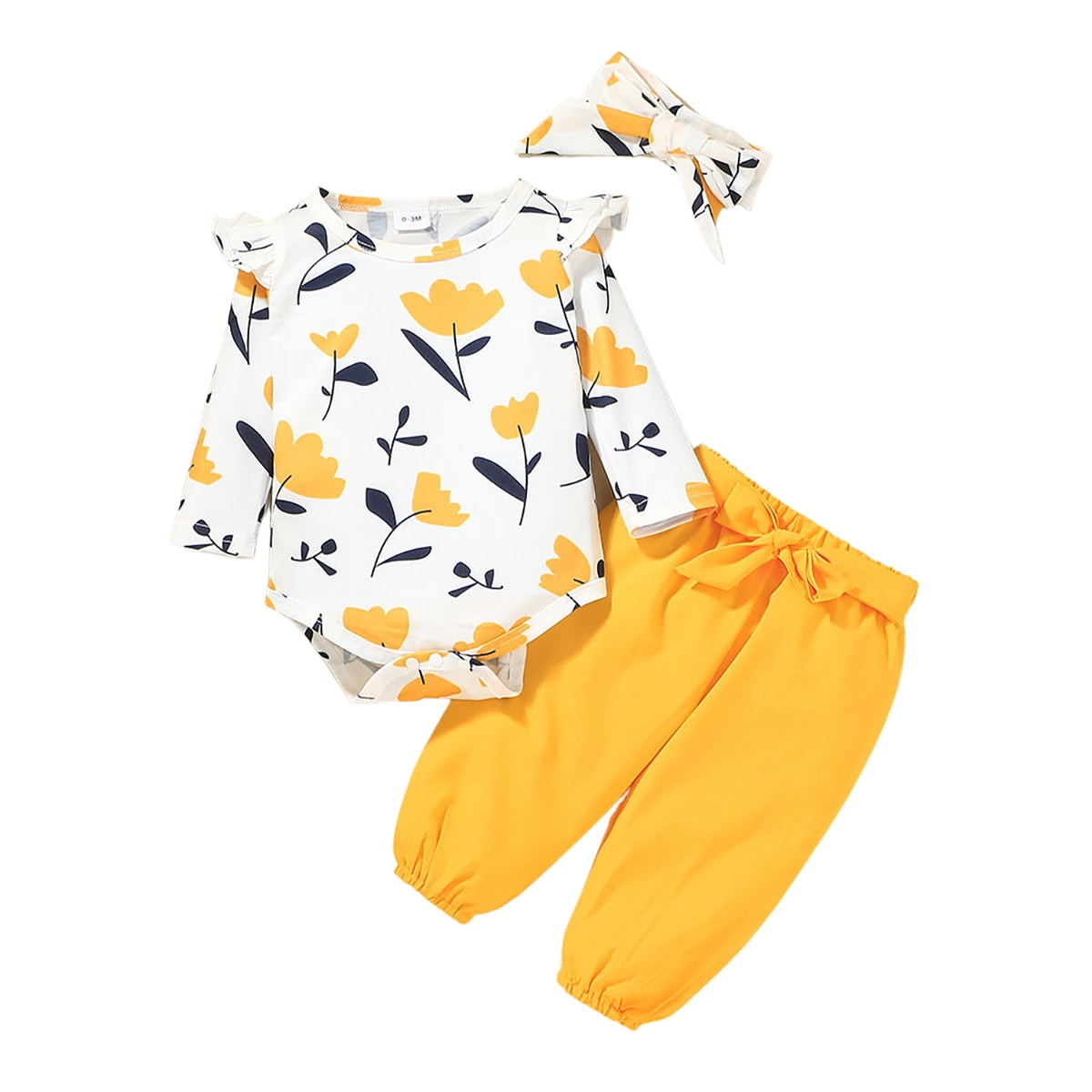 3Pcs Set Infant Toddler Printed Long Sleeve Romper + Trousers +Bandana Newborn Baby Clothes for Girl Cotton Casual Fashion