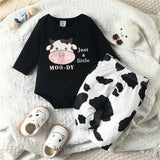 Cute Cow Print Newborn Baby Girl Clothes Set - Long Sleeve Tops and Pants Outfit