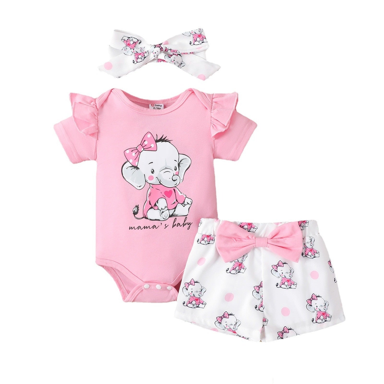 Adorable Elephant Print Newborn Baby Girl's Summer Clothes Set