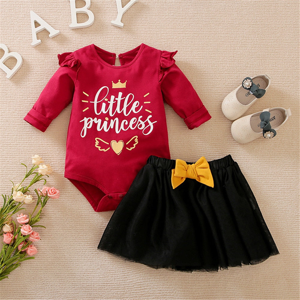 Adorable Newborn Set - Flying Sleeve Bodysuit and Rabbit Printed Skirt