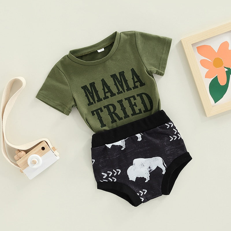 Toddler Baby Boy Summer Outfits Set Short Sleeve T-shirt and Animal Print Shorts