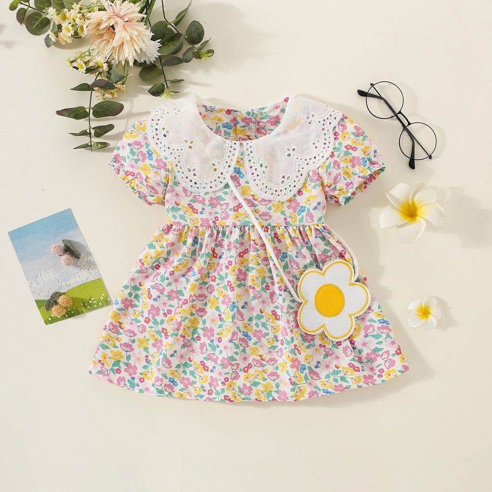 Sweet Floral Summer Baby Girl Dresses with Short Sleeves