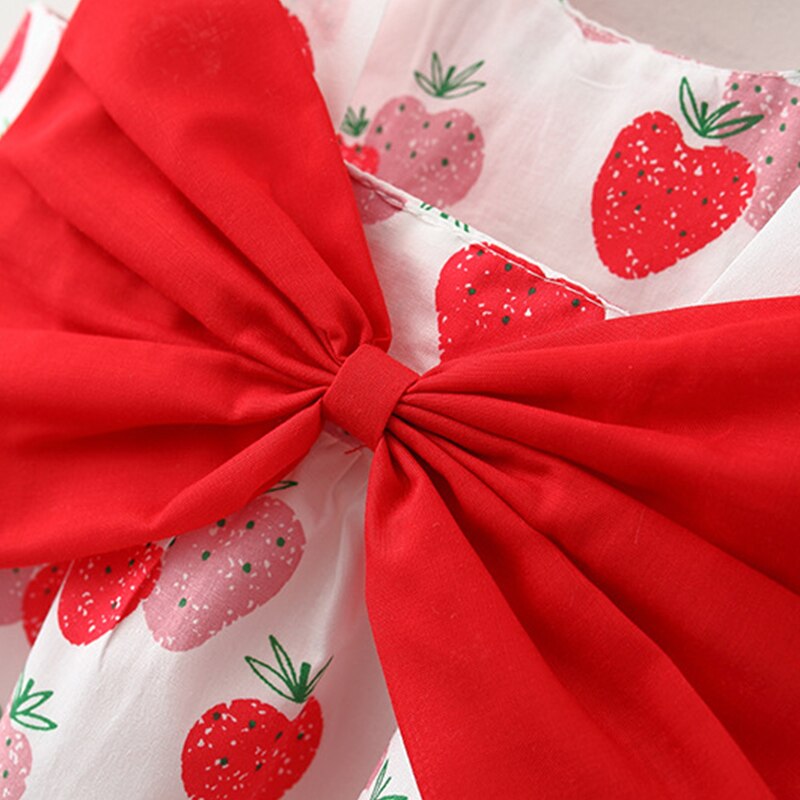 Summer Sweetness - Baby Girl Dress with Strawberry Bow and Hat