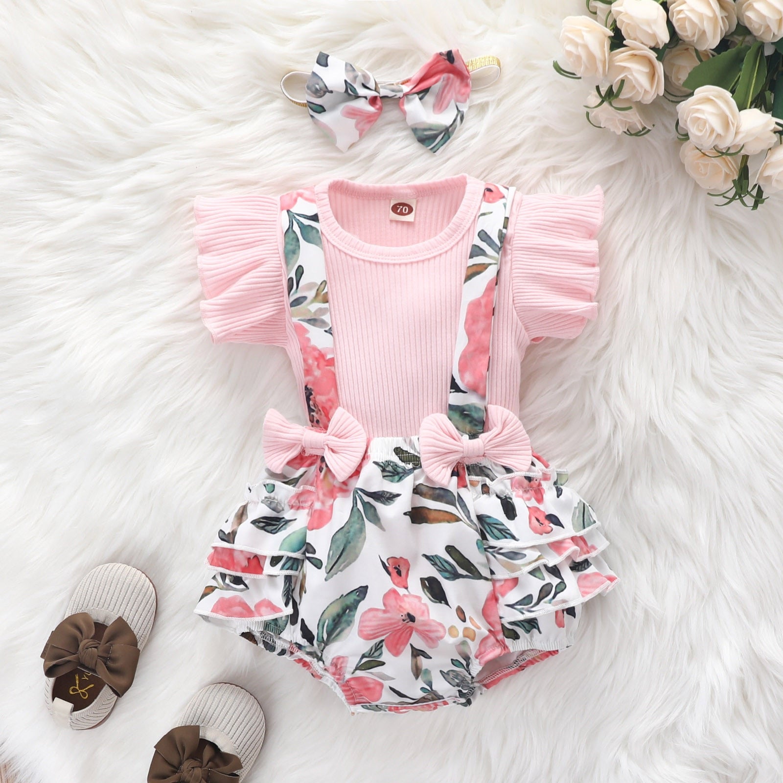 Adorable and Comfortable Newborn Baby Girls Summer Clothing Sets - T-Shirt Tops, Romper Shorts and Headband Sets