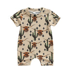 Unisex Baby Western Longhorn and Cactus Print Short Sleeve Romper - Babbez