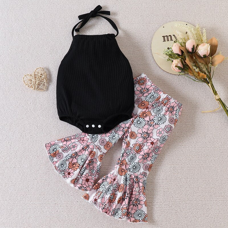 Stylish Summer Newborn Baby Girls Clothes Sets with Knitted Bodysuits and Flare Pants