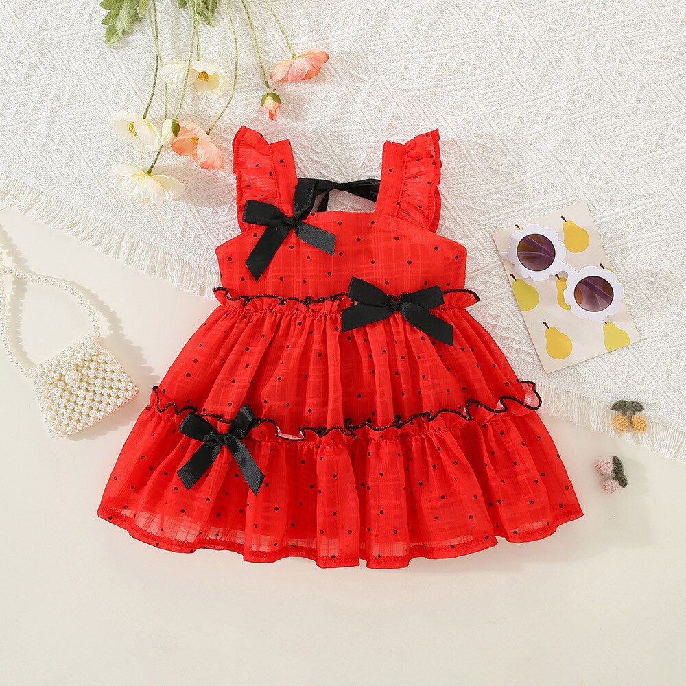 Sweet Polka Dot Sleeveless Dress for Baby Girls