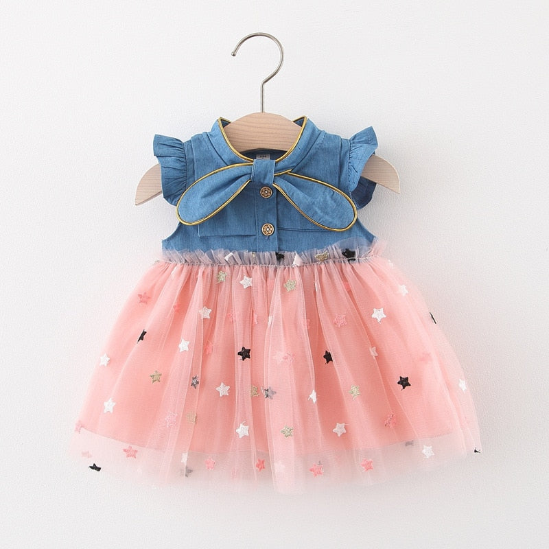 Summer Baby Girl Denim and Yarn Sleeveless Dress