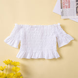 Adorable Toddler Girls Summer Clothes Sets - Off Shoulder T-Shirt and Denim Shorts