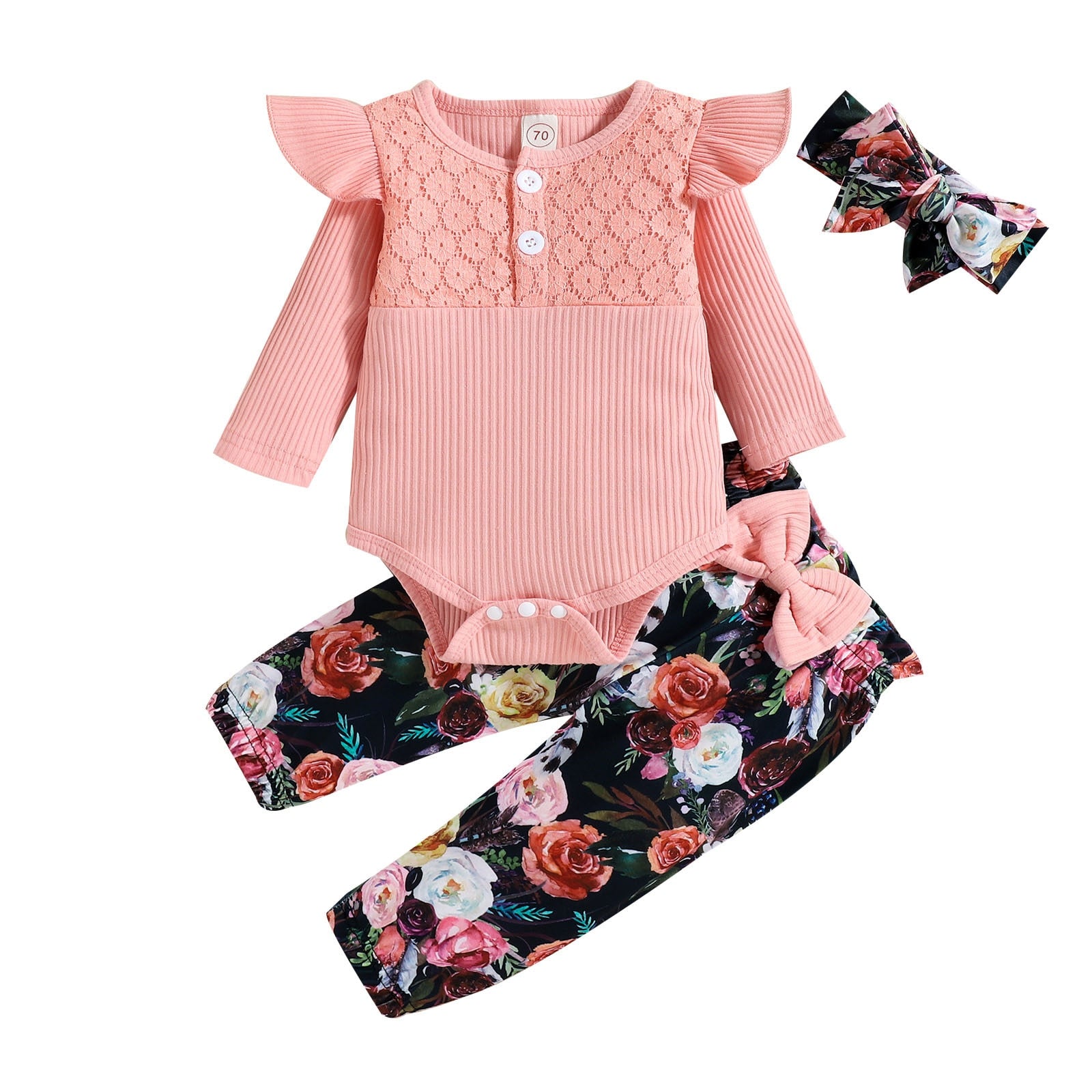 Adorable Baby Girl Clothes Set for Autumn/Winter - Long Sleeve Romper and Pants with Bow Detail