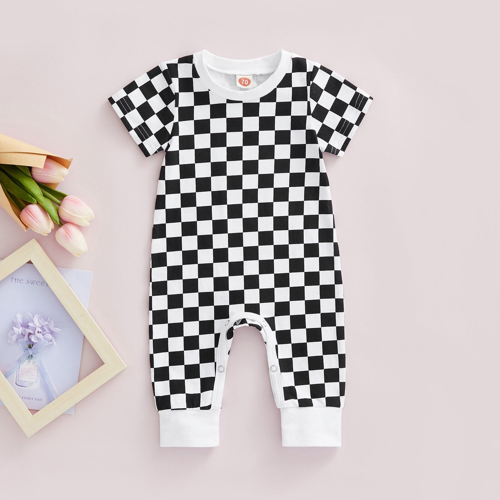 Infant Baby Checkerboard Plaid Printed Romper Jumpsuits - Babbez