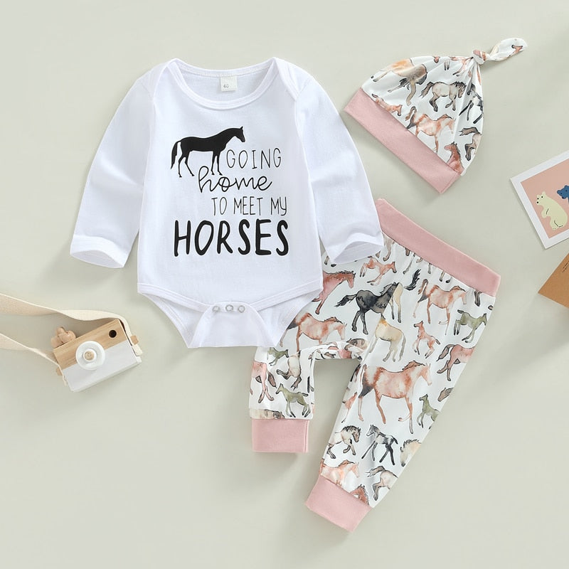 Adorable Newborn Baby Girls Clothes Sets with Cartoon Animal and Letter Prints