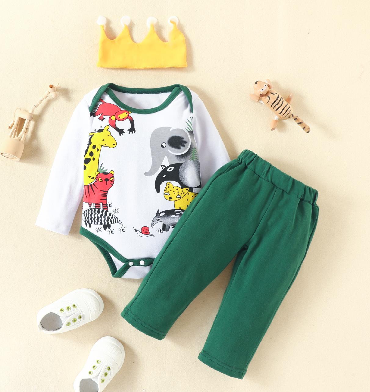 African Animals Print Newborn Baby Boy Clothes Set