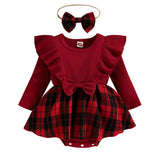 Charming Baby Girl Rompers - Cotton Long Sleeve Dress with Floral Headband
