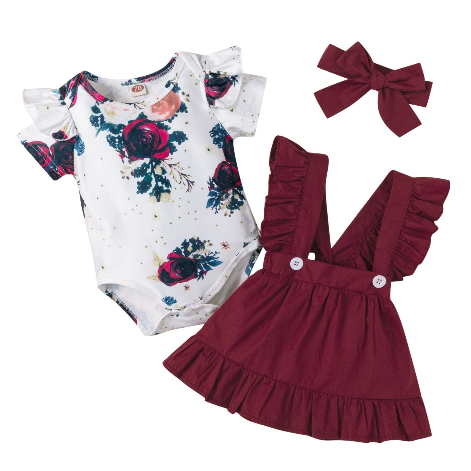 Adorable Newborn Baby Girl Clothes Sets with Floral Bodysuit and Suspender Skirts