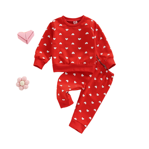 Cute Newborn Baby Girls Heart Print Clothes Sets for Valentine's Day