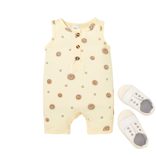 Summer Infant Clothes: Sleeveless Leaves Printed Romper for Boys