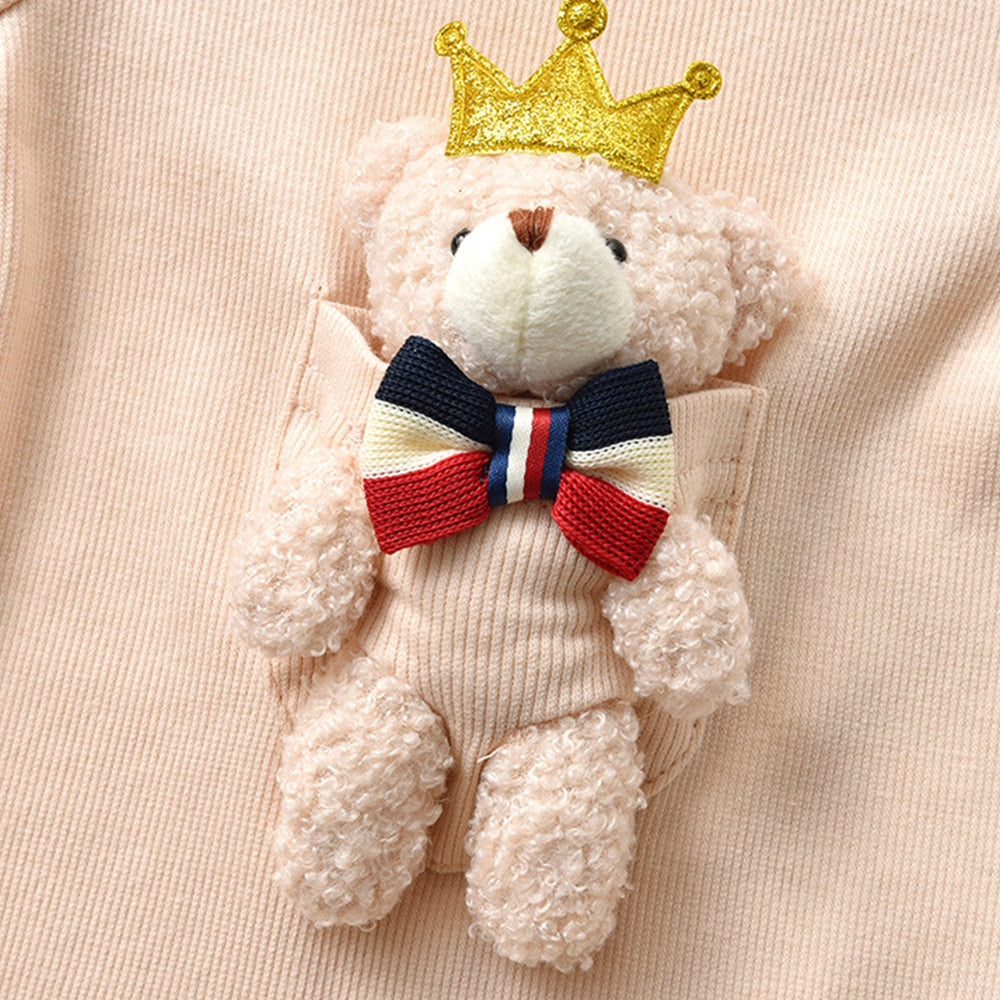 Lovely Crown Bear Doll Baby Girl Romper