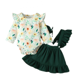 Vintage Floral Baby Girl Clothes Set - Long Sleeve Romper and Skirts Overalls Outfits for Newborn Infants - Babbez