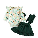 Vintage Floral Baby Girl Clothes Set - Long Sleeve Romper and Skirts Overalls Outfits for Newborn Infants - Babbez