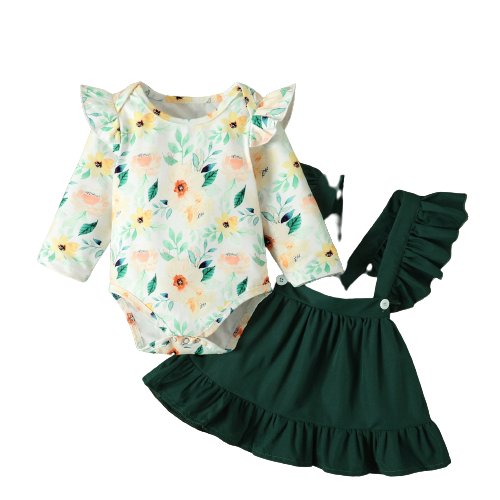 Vintage Floral Baby Girl Clothes Set - Long Sleeve Romper and Skirts Overalls Outfits for Newborn Infants