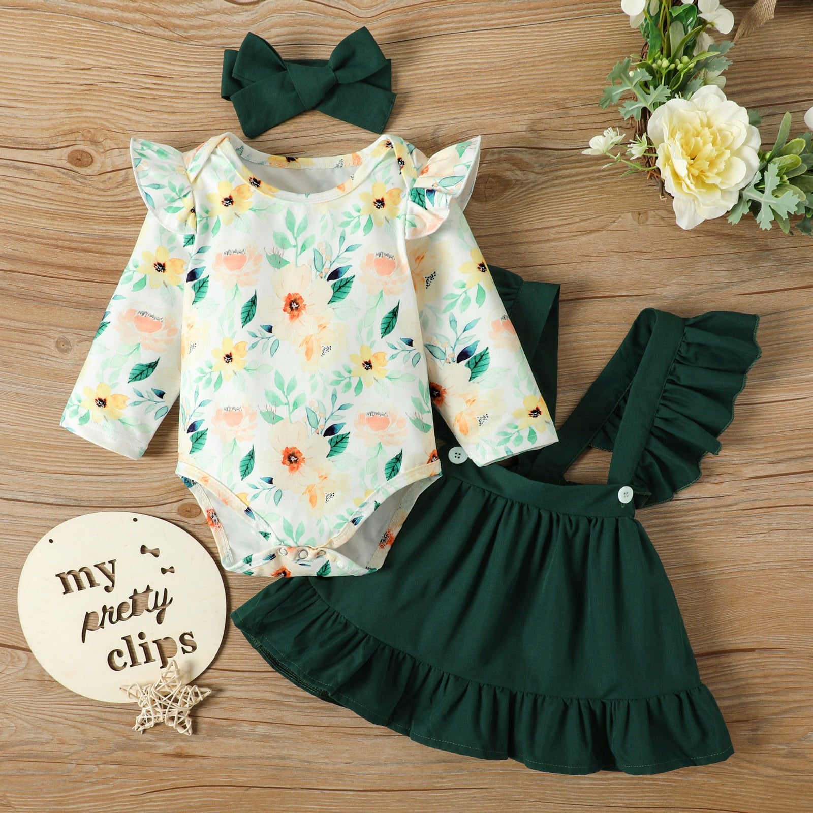 Vintage Floral Baby Girl Clothes Set - Long Sleeve Romper and Skirts Overalls Outfits for Newborn Infants