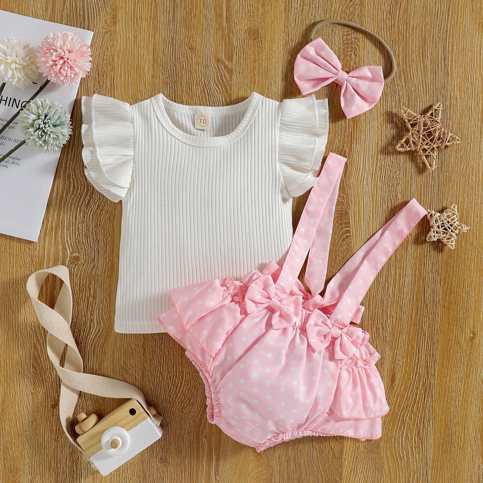 Adorable Newborn Baby Girls Clothes Set with Ruffles, Bowknots and Polka Dots for a Cute Look